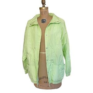 Vintage 80s  Neon Green Oversized Shell Rain Jacket